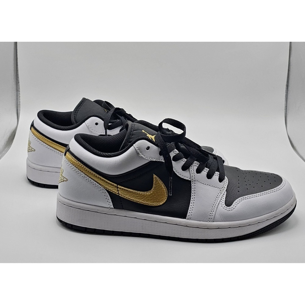 Nike Air Jordan 1 Low Gold Swoosh Black White 553558-172 Men's Sizes 9.5